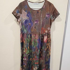 New - Dark Khaki Floral Loose-Fitting Midi Dress